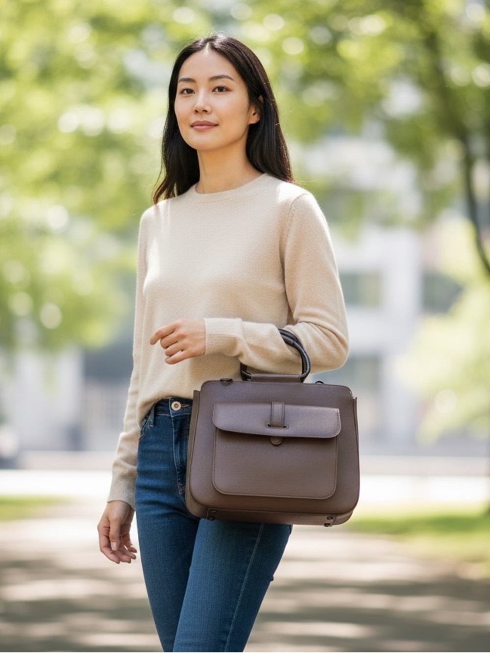 Gucci Brown Leather Ring Handle Satchel Bag